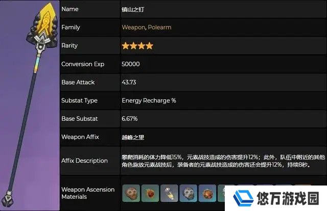 《原神》5.1新武器镇山之钉属性